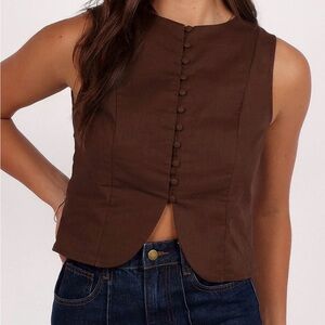 Petal & Pup Brown Sleeveless Button-Front Tank